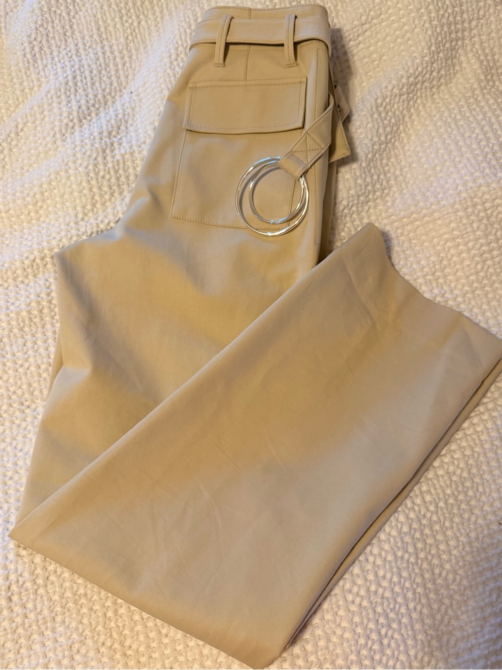 Tory Burch Beige Wide Leg Belted Trousers Size 4 Work Pants High Rise
